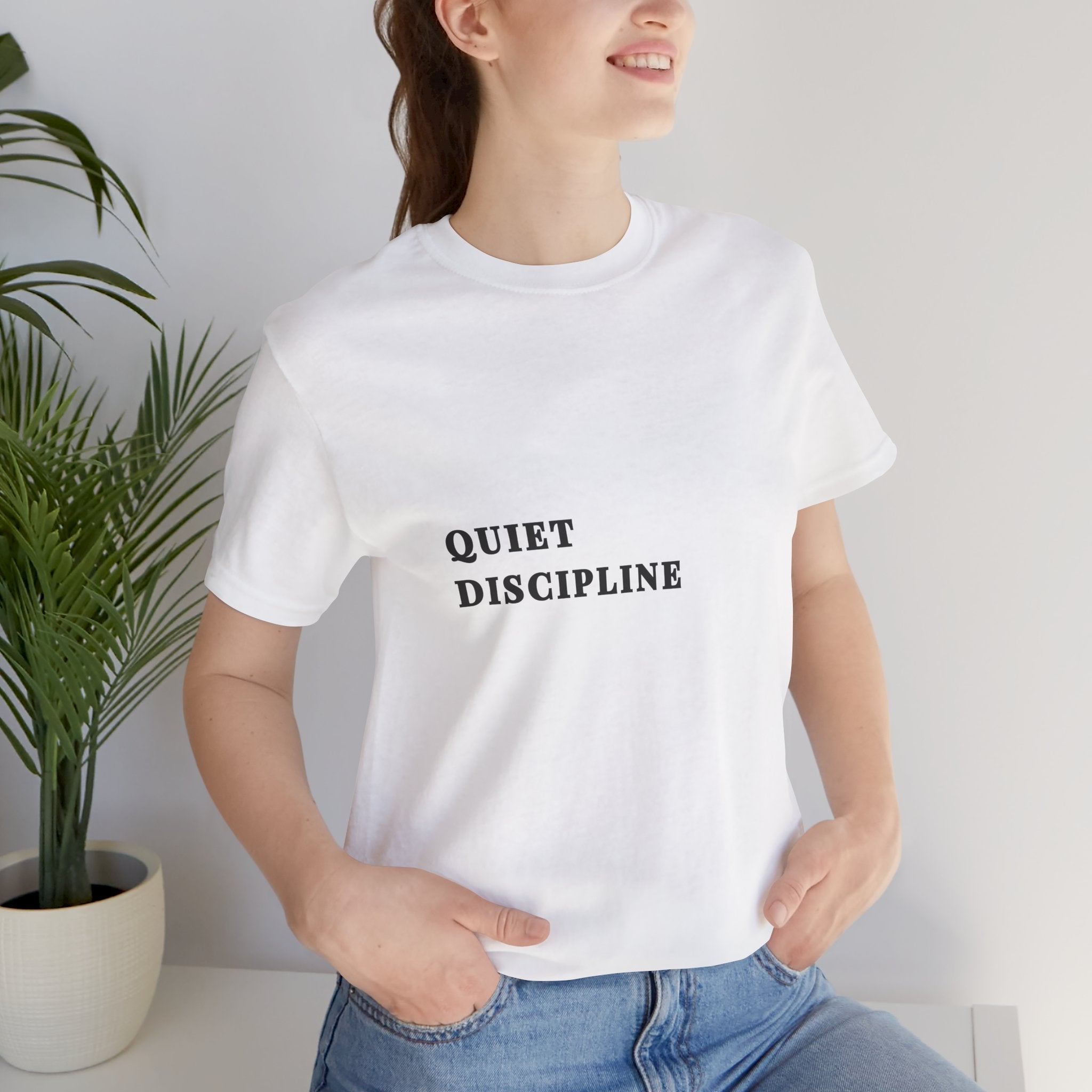Quiet Discipline White Tee | Minimalist Motivational T-Shirt for Men — Pineiro