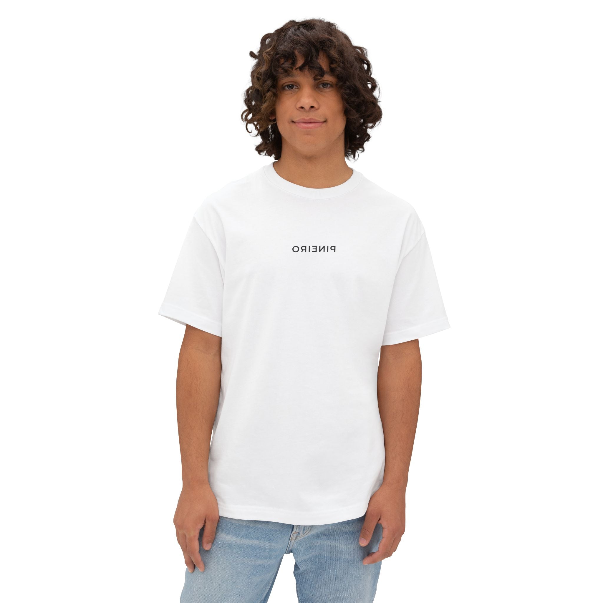 Boxy Tee | Oversized White Streetwear T-Shirt with Inverted Logo — Pineiro